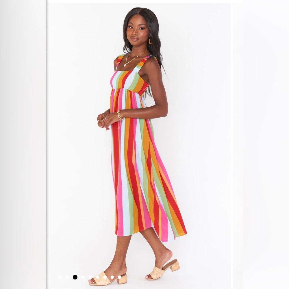 NWT Show Me Your Mumu Midi Rainbow Stripe Dress